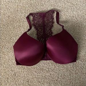 maroon colored clip in front push-up bra